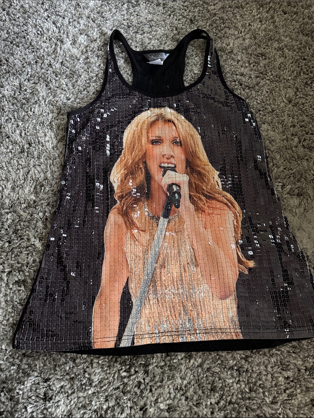 Sequin Graphic Racerback Tank Top - Black